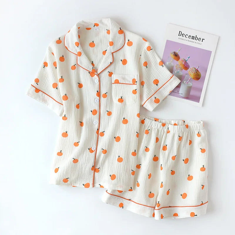 KAELAH Comfort Gauze Cotton Turn-down Collar Sleepwear Carrot