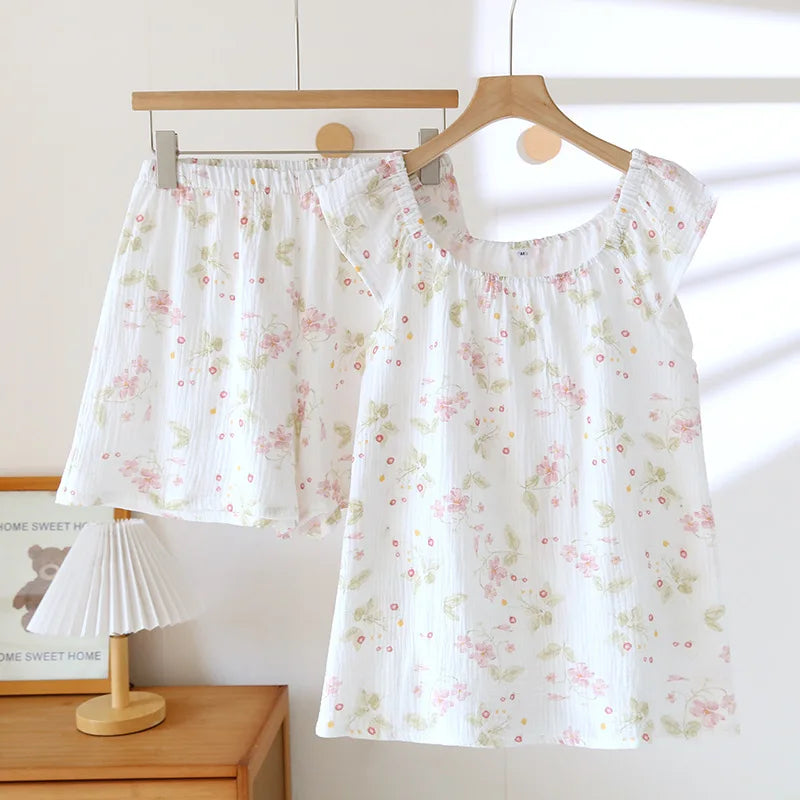 KAELAH Light New Summer Pajama Set Cotton Crepe Vest Loose