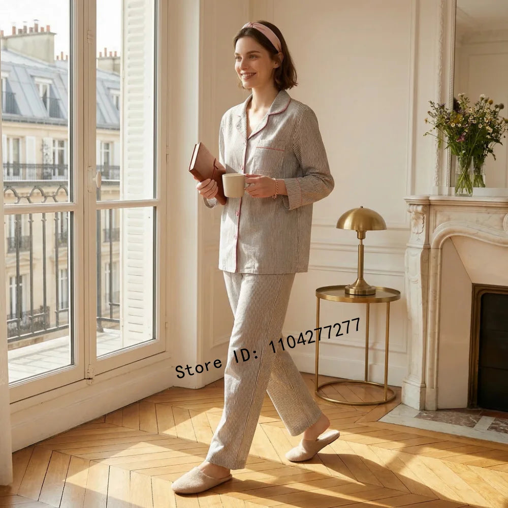 KAELAH 2PCS/Set Women's Long Sleeve Striped Loungewear Set Soft