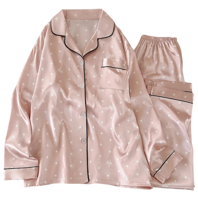 KAELAH Japanese-Style Cute Girl Star Print Ice Silk Nightwear Loungewear