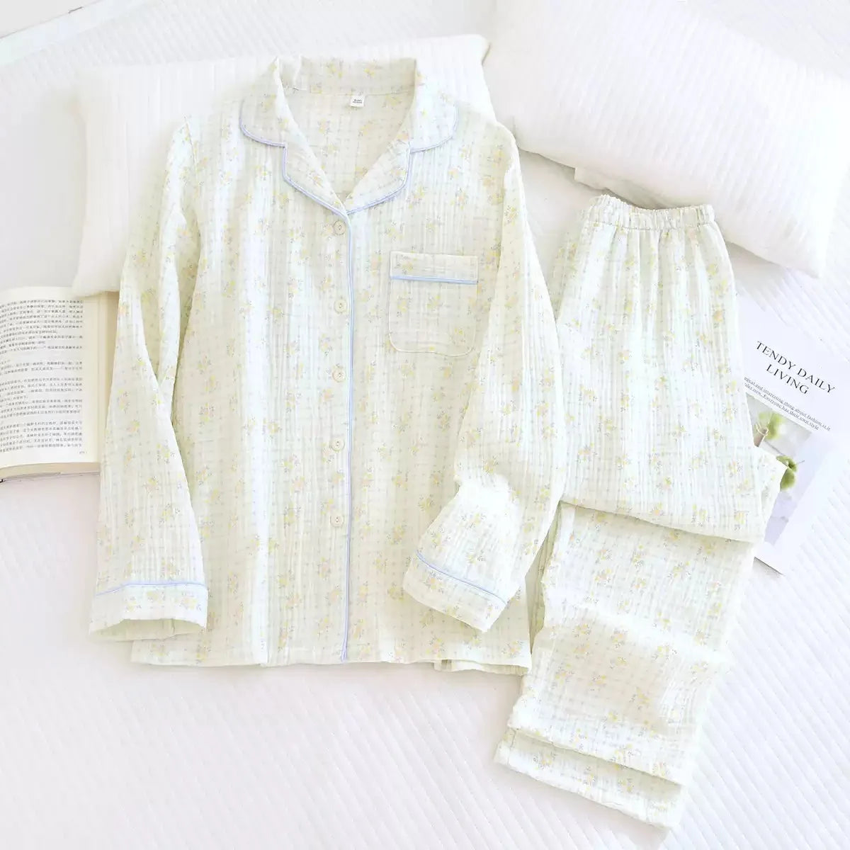 KAELAH Leaf Cotton Plus Pajamas Flower Printing Loungewear