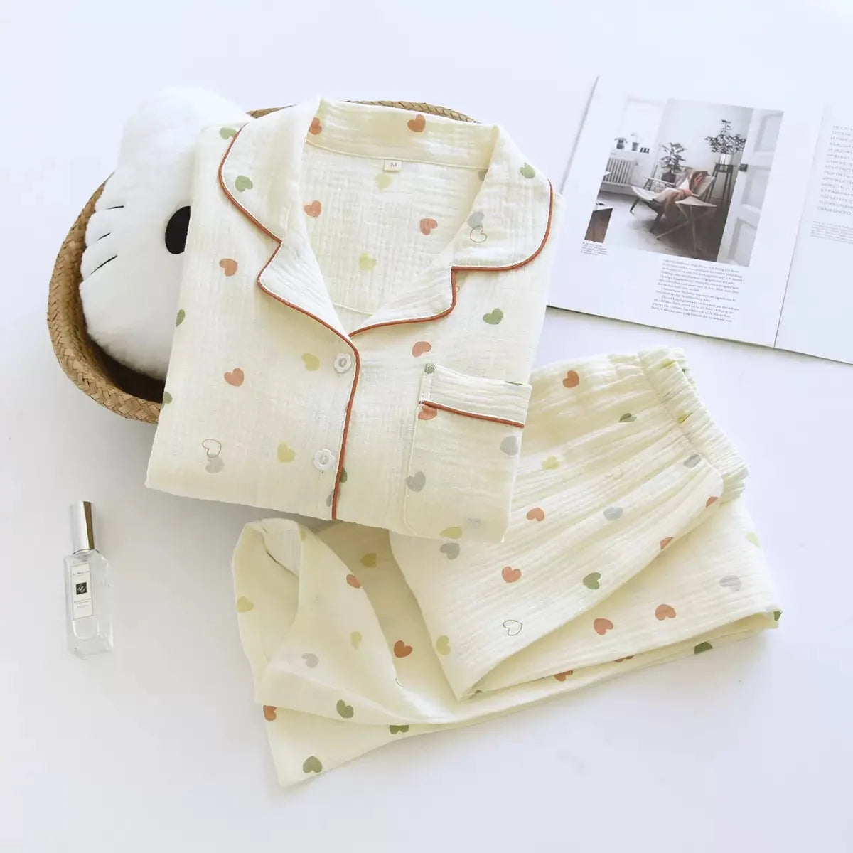 KAELAH Cotton Crepe Women's Pajamas Casual Soft Loose Sleepwear Long Sleeve