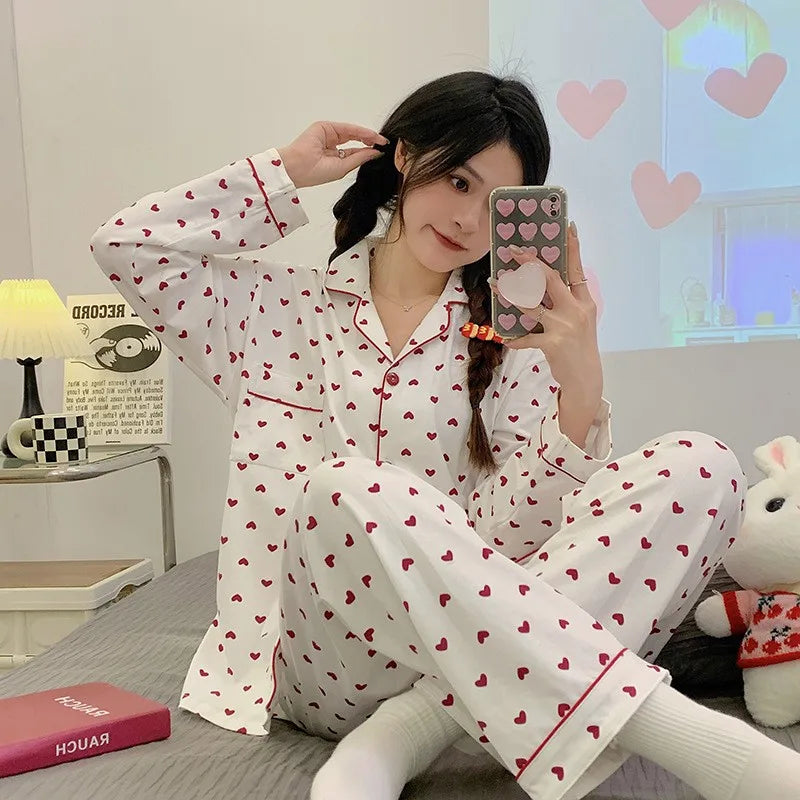 KAELAH Korean Pajamas Homewear Set Girls Long-Sleeved Pajamas Senior