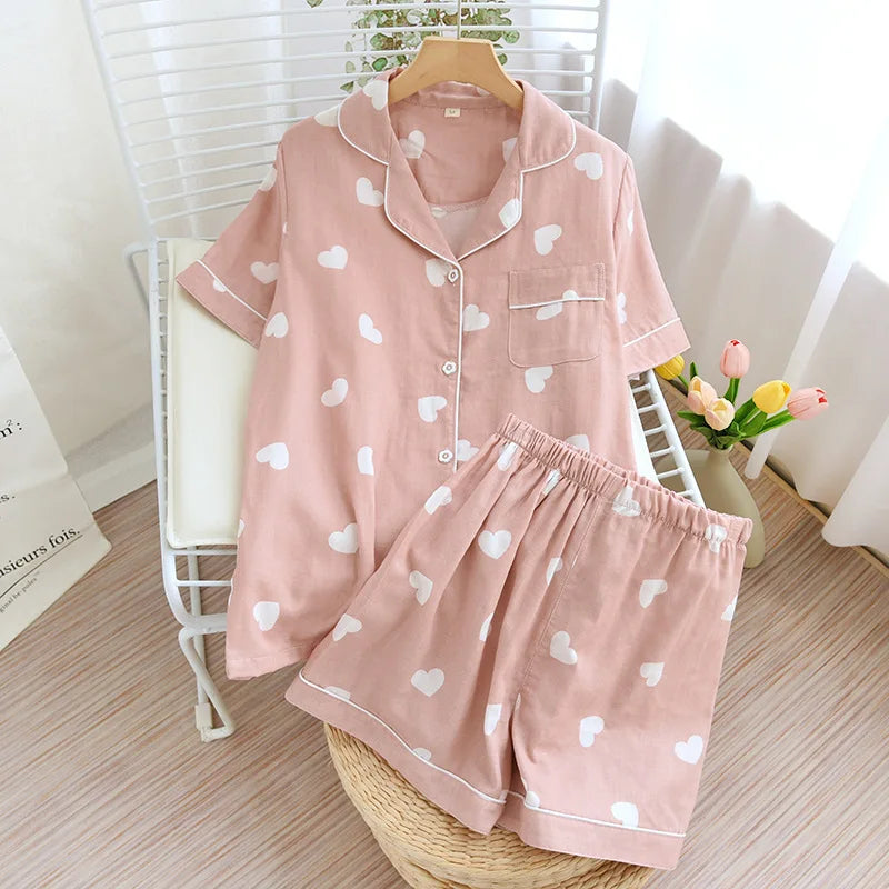KAELAH Love Heart Print Sweet Sleepwear Spring Autumn Nightwear