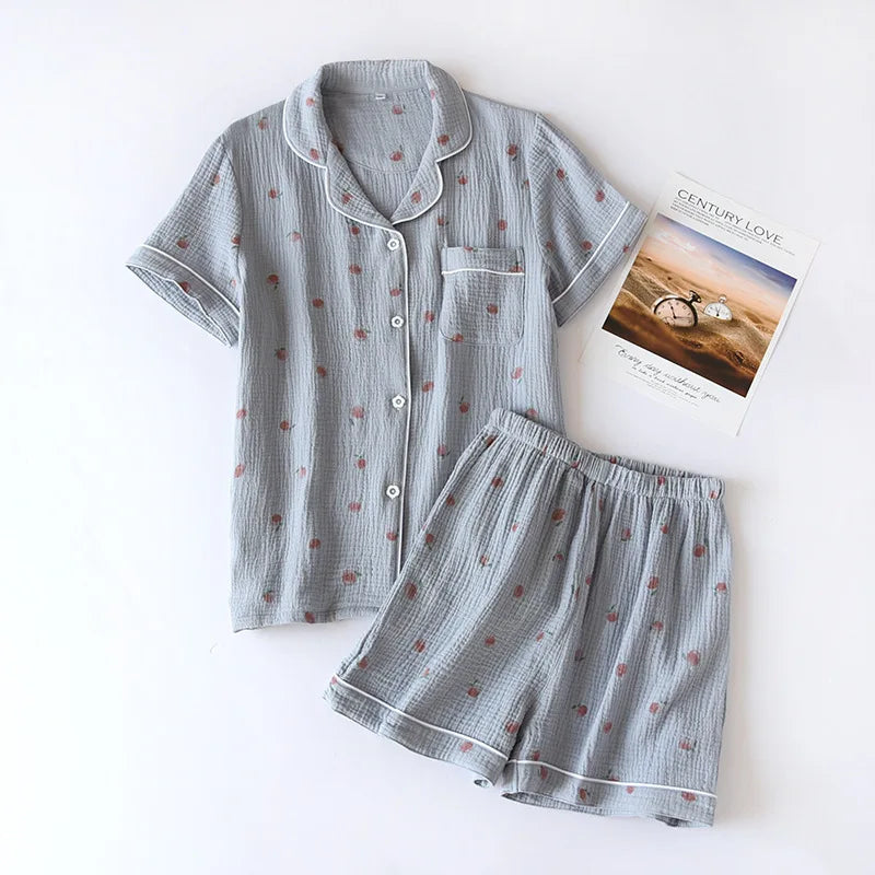 KAELAH Comfort Gauze Cotton Turn-down Collar Sleepwear Carrot