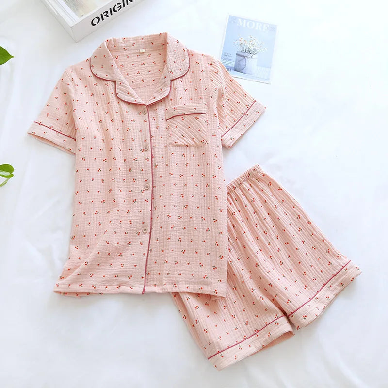 KAELAH Comfort Gauze Cotton Turn-down Collar Sleepwear Carrot