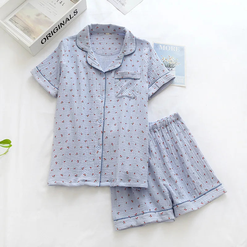 KAELAH Comfort Gauze Cotton Turn-down Collar Sleepwear Carrot