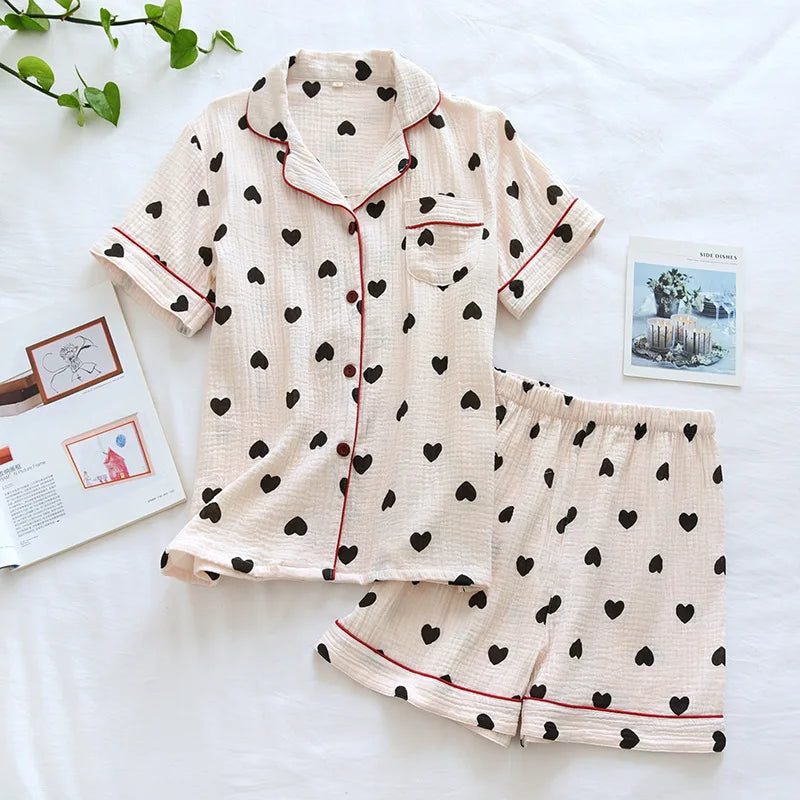 KAELAH Comfort Gauze Cotton Turn-down Collar Sleepwear Carrot