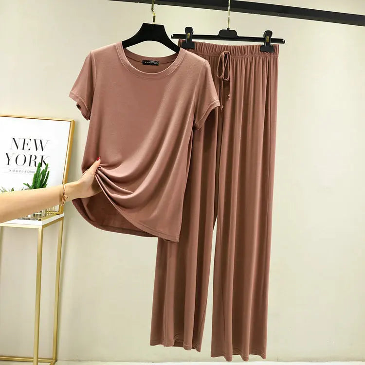 KAELAH Simple Modal Pajama Monochrome Sets Women Lounge Vintage