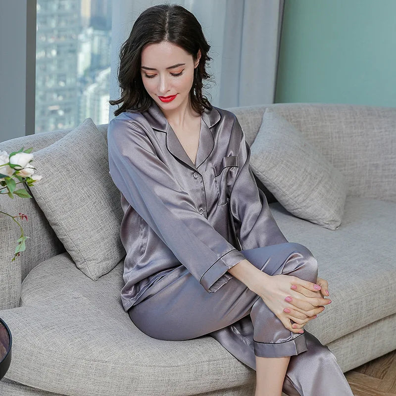 KAELAH Mulberry Silk Pajama Long-sleeved Two-piece Couple Home