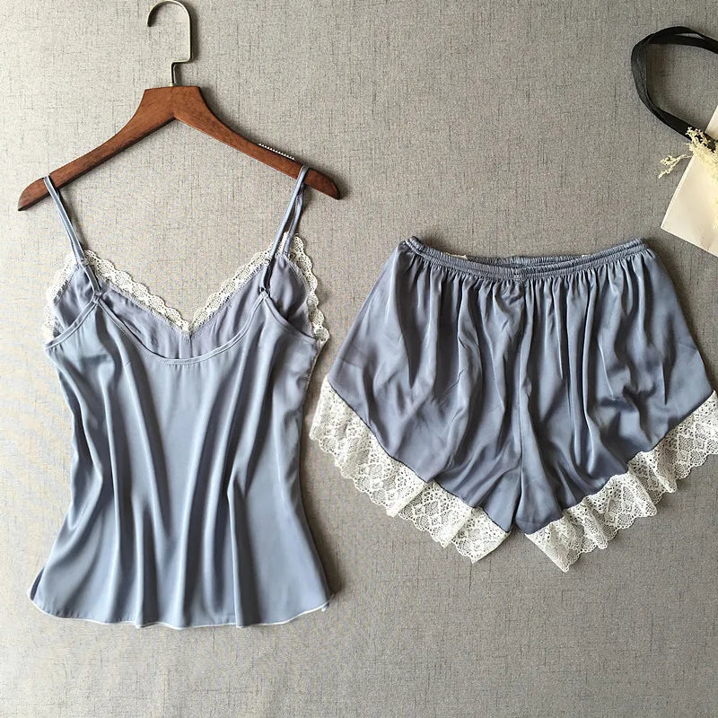 KAELAH Lisacmvpnel Sexy Patchwork Lace Women Shorts Pajama Set