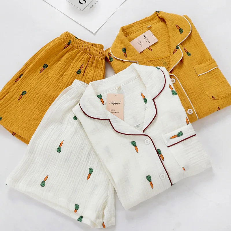 KAELAH Comfort Gauze Cotton Turn-down Collar Sleepwear Carrot