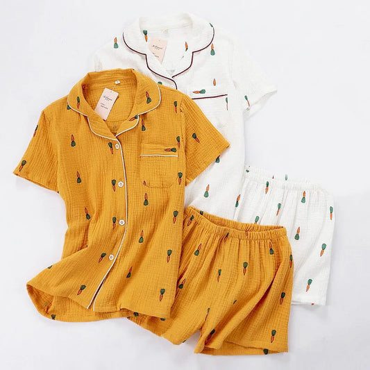 KAELAH Comfort Gauze Cotton Turn-down Collar Sleepwear Carrot