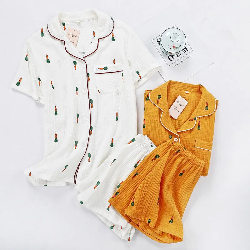 KAELAH Comfort Gauze Cotton Turn-down Collar Sleepwear Carrot