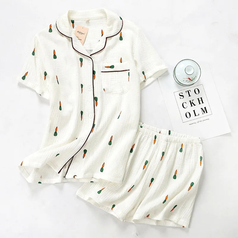 KAELAH Comfort Gauze Cotton Turn-down Collar Sleepwear Carrot
