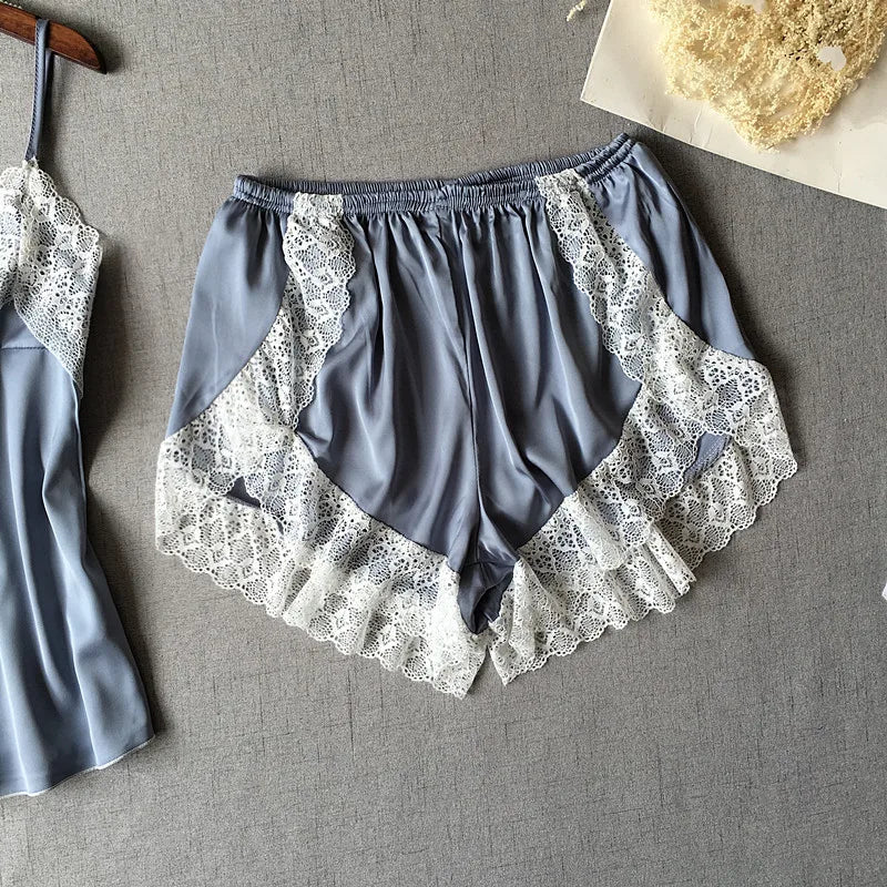 KAELAH Lisacmvpnel Sexy Patchwork Lace Women Shorts Pajama Set
