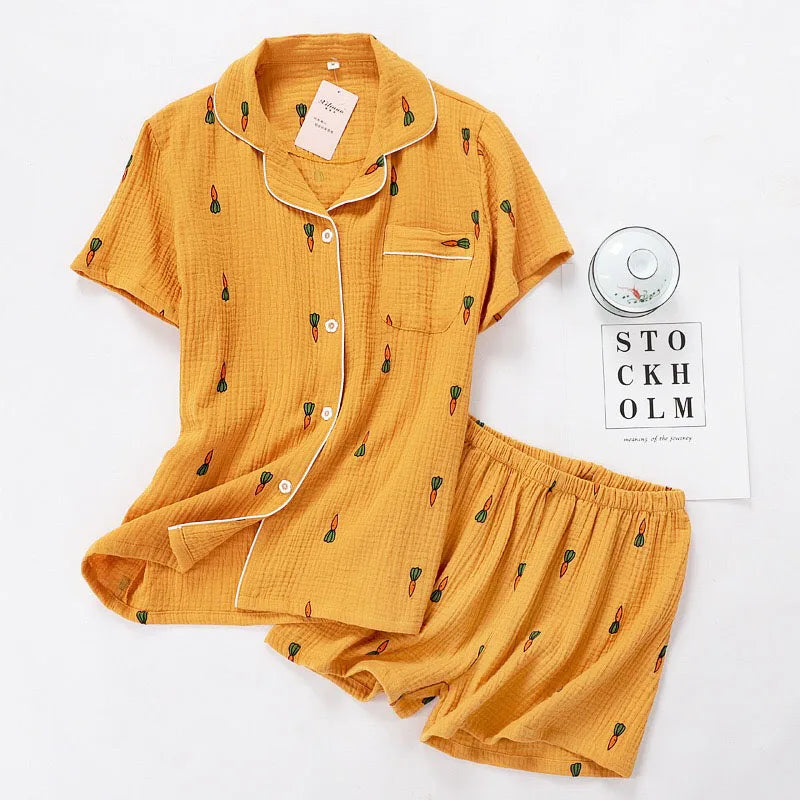 KAELAH Comfort Gauze Cotton Turn-down Collar Sleepwear Carrot