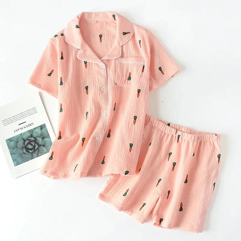 KAELAH Comfort Gauze Cotton Turn-down Collar Sleepwear Carrot