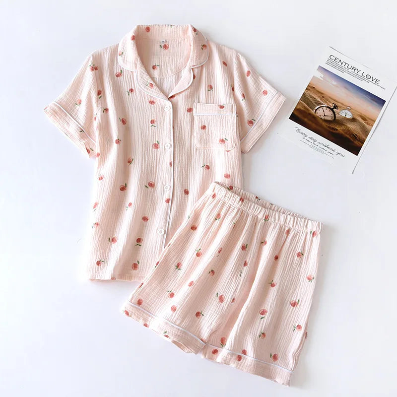 KAELAH Comfort Gauze Cotton Turn-down Collar Sleepwear Carrot
