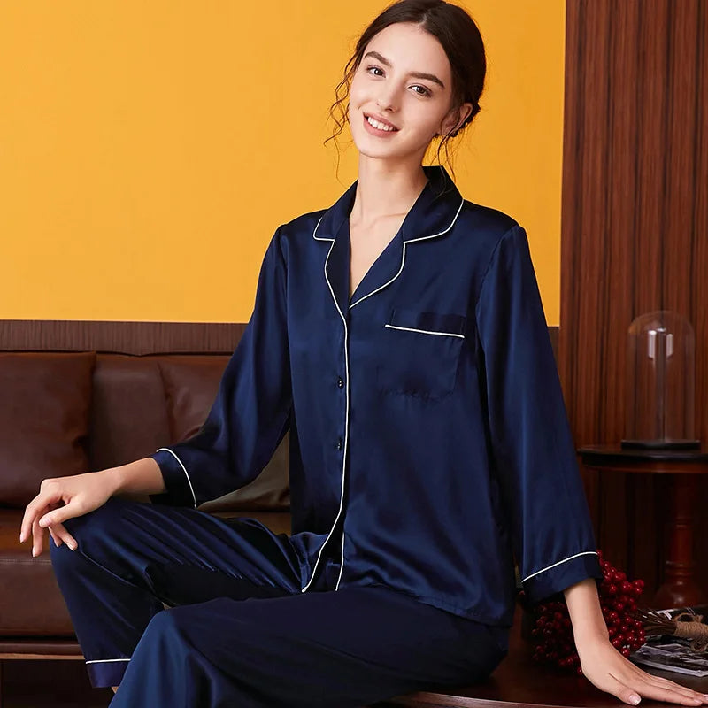 KAELAH Mulberry Silk Pajama Long-sleeved Two-piece Couple Home
