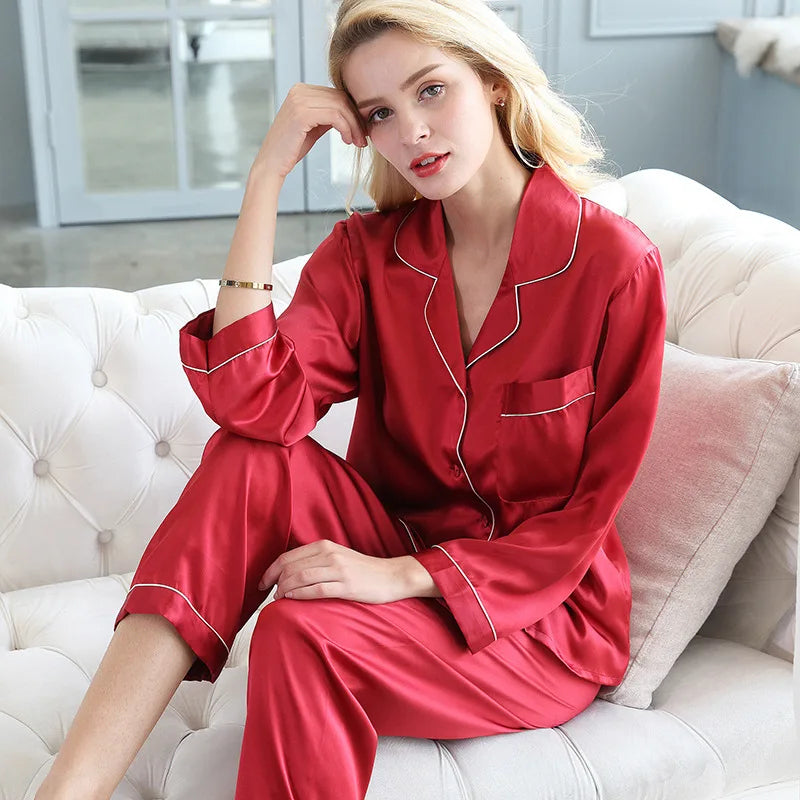 KAELAH Mulberry Silk Pajama Long-sleeved Two-piece Couple Home