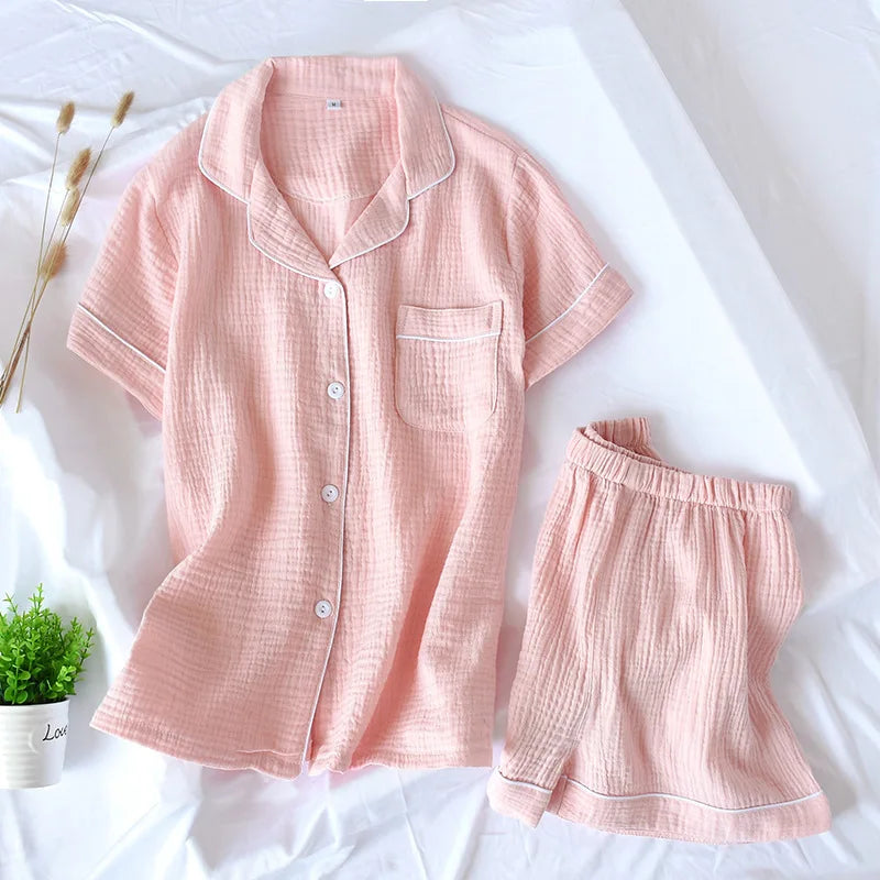 KAELAH Comfort Gauze Cotton Turn-down Collar Sleepwear Carrot