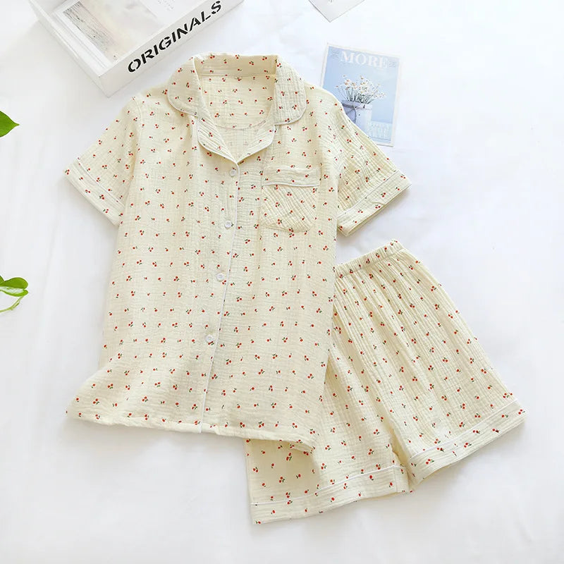 KAELAH Comfort Gauze Cotton Turn-down Collar Sleepwear Carrot