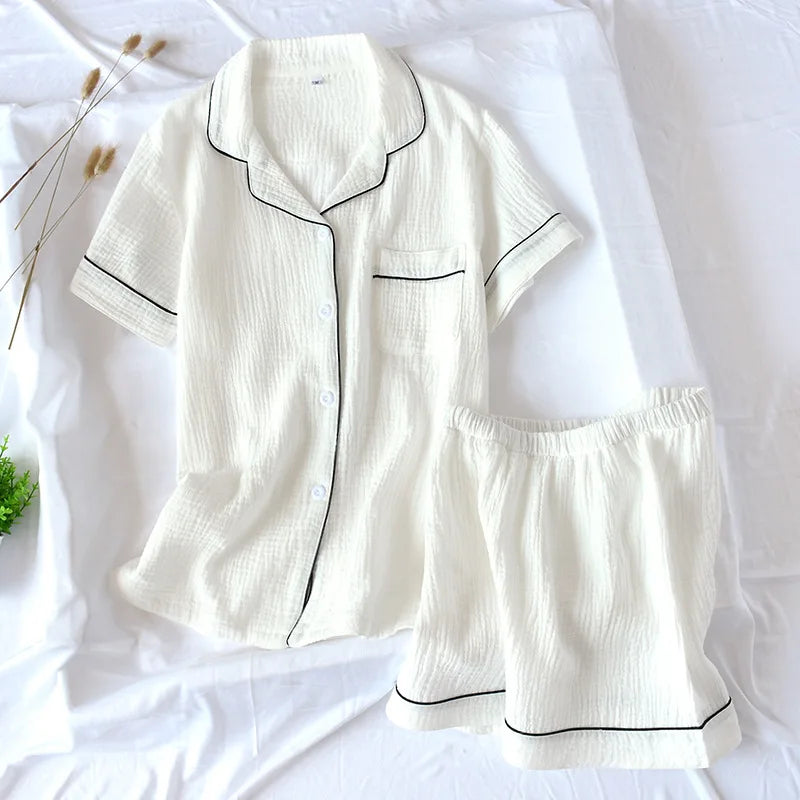 KAELAH Comfort Gauze Cotton Turn-down Collar Sleepwear Carrot