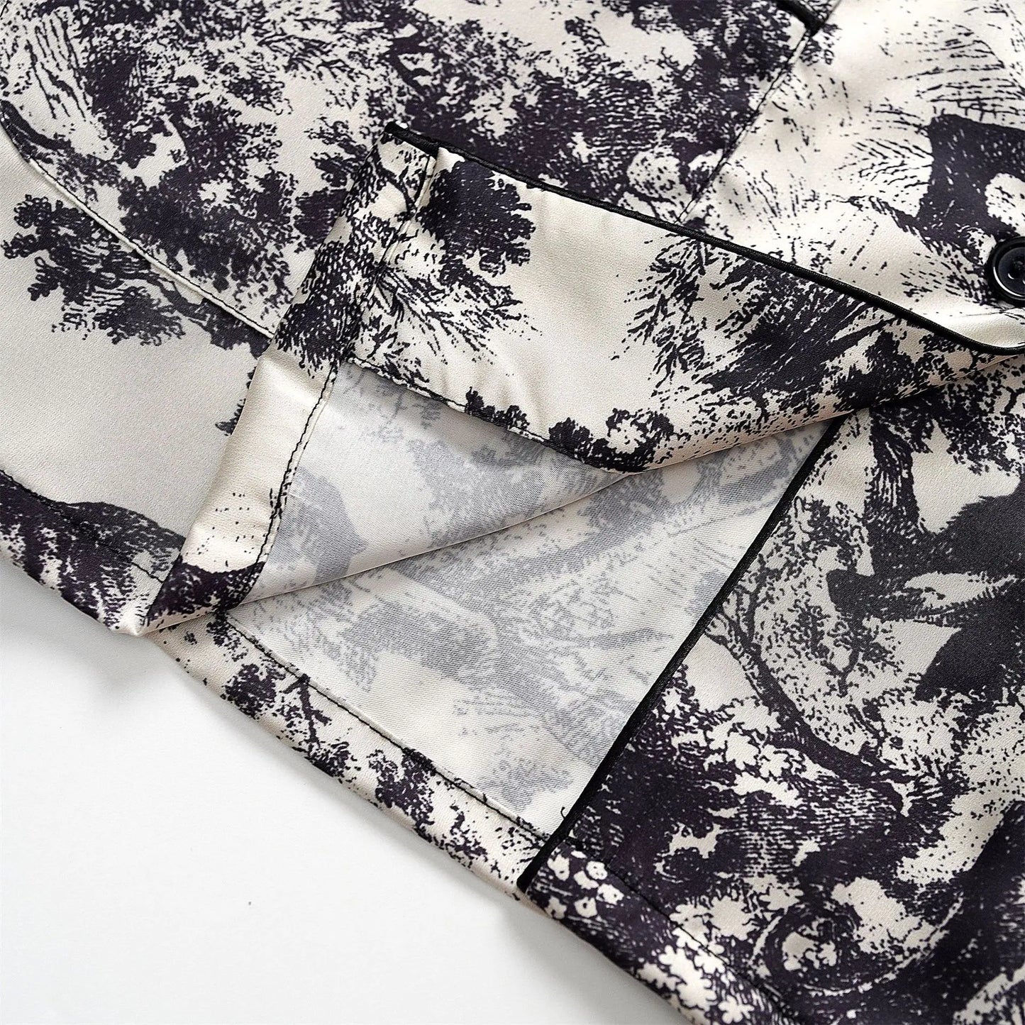 KAELAH Print Design Ice Silk Pajamas Women's Spring Summer Long Sleeves