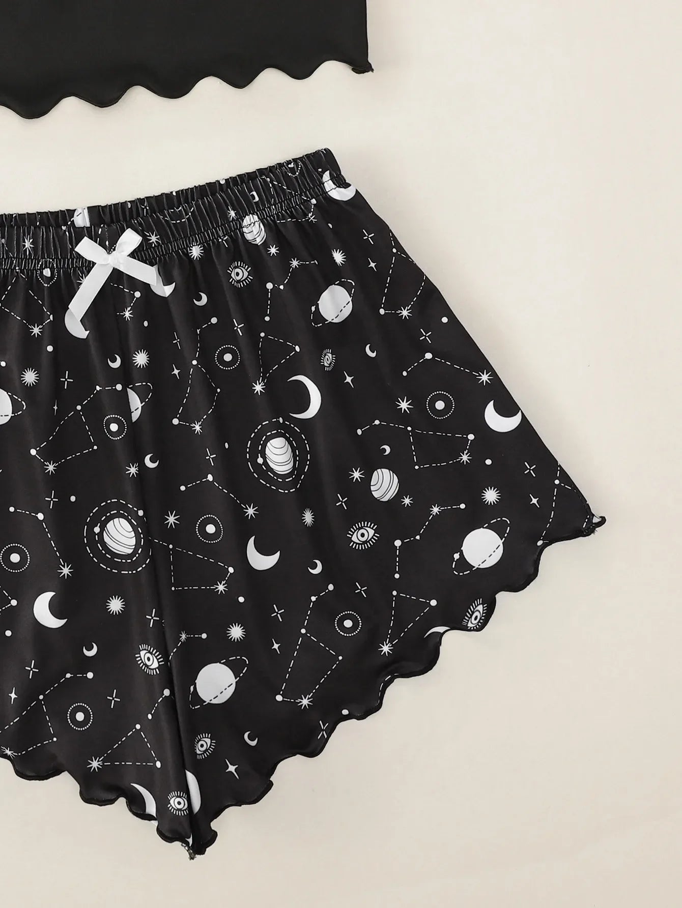 KAELAH Sleepwear Set Star Moon Printed Sleeveless Sling Crop Tops and Shorts