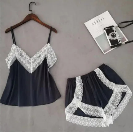 KAELAH Lisacmvpnel Sexy Patchwork Lace Women Shorts Pajama Set