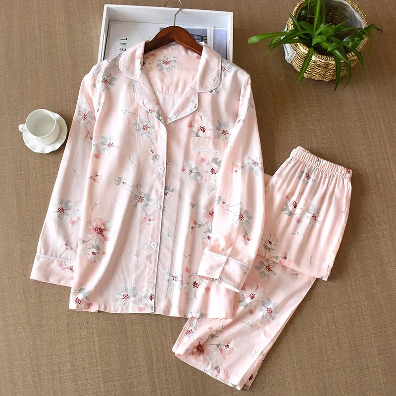 KAELAH Japanese style new spring and summer women's pajamas Viscose fiber silk