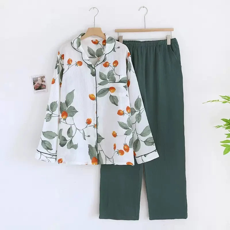 KAELAH Cotton Gauze Pajamas Polka Dot Print Sleepwear Lady