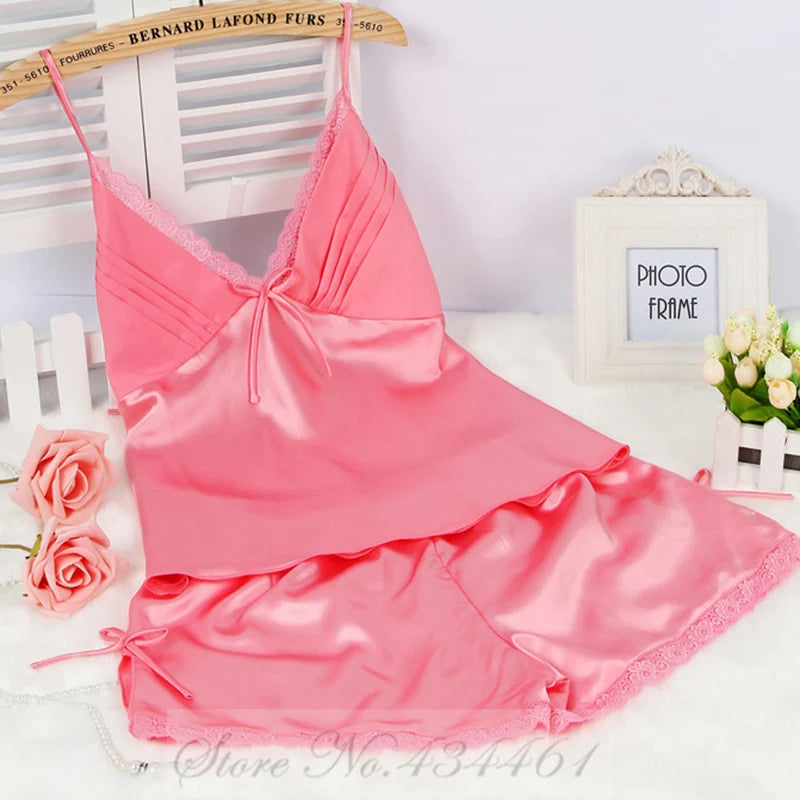 KAELAH Sexy Lace Bow Cami Suspender Pijamas Suit Lingerie
