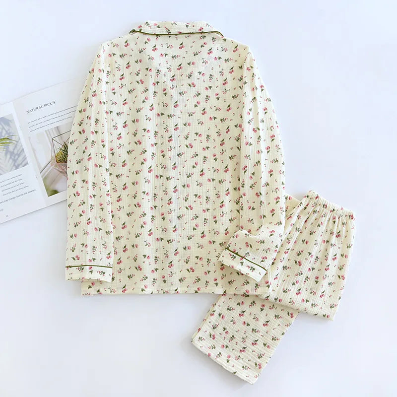 KAELAH Sweet Fury and Autumn Women's Pajama Set Cotton Crepe Long