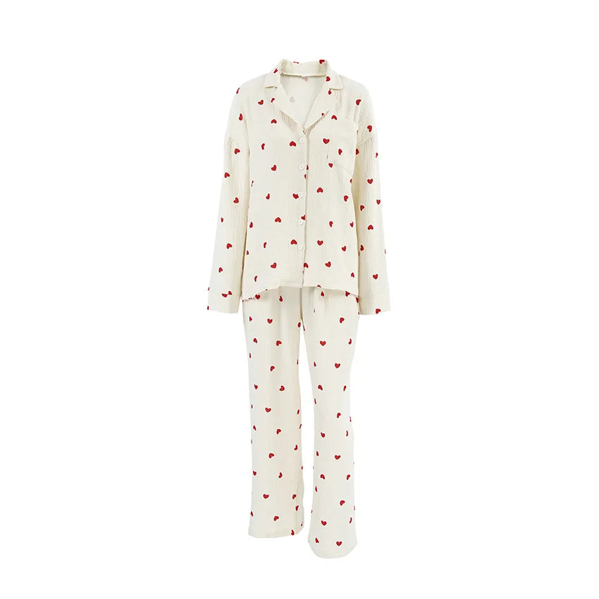 KAELAH New Love Heart Print Pyjama Cotton Long Sleeve Set