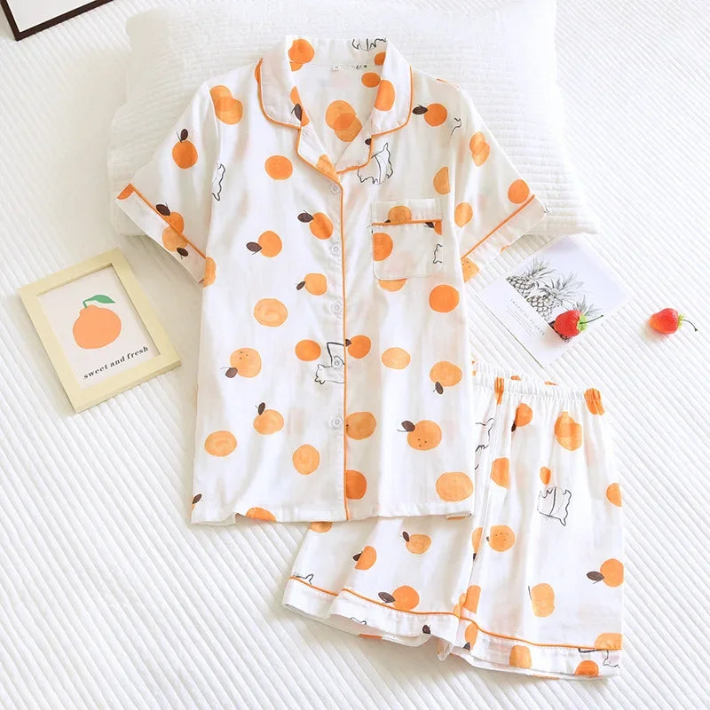 KAELAH Japanese simple short pyjamas womencotton short sleeves ladies