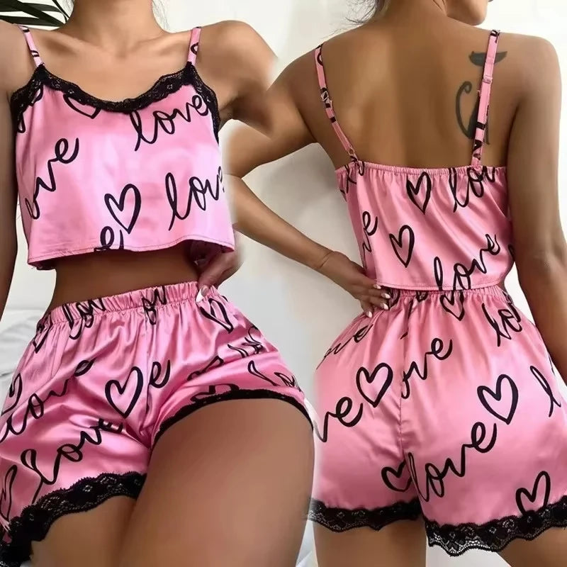 KAELAH 2 Pieces Homewear Print Underwear Pijama Sexy Lingerie Camisoles Tanks Nighty