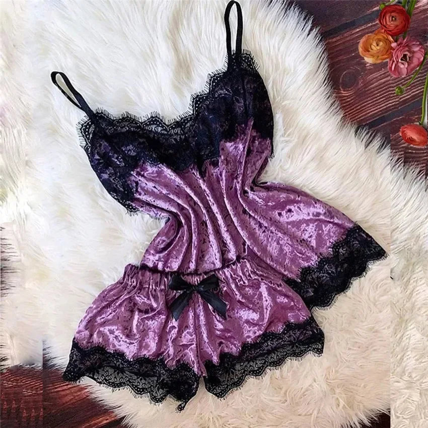 KAELAH Pure Velvet Pajamas Set Women's Sexy Lingerie Sleepwear Nightwear Cute
