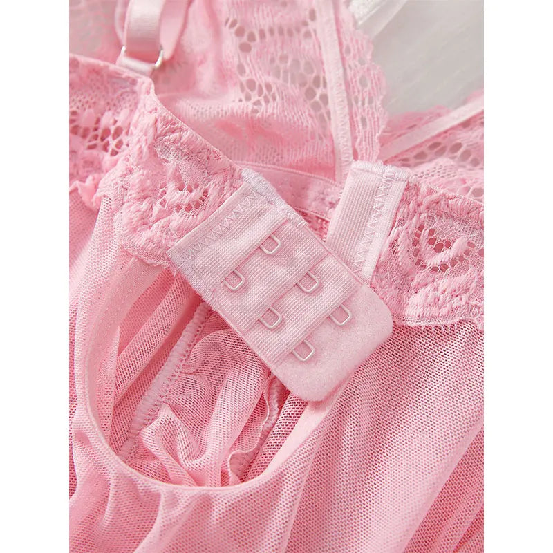 KAELAH Cute Suspender Summer Ultra-thin Nightgown Lace Thong Sets Women's Sexy Pyjamas Lingerie