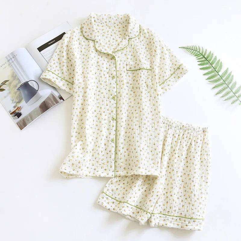 KAELAH Comfort Gauze Cotton Turn-down Collar Sleepwear Carrot