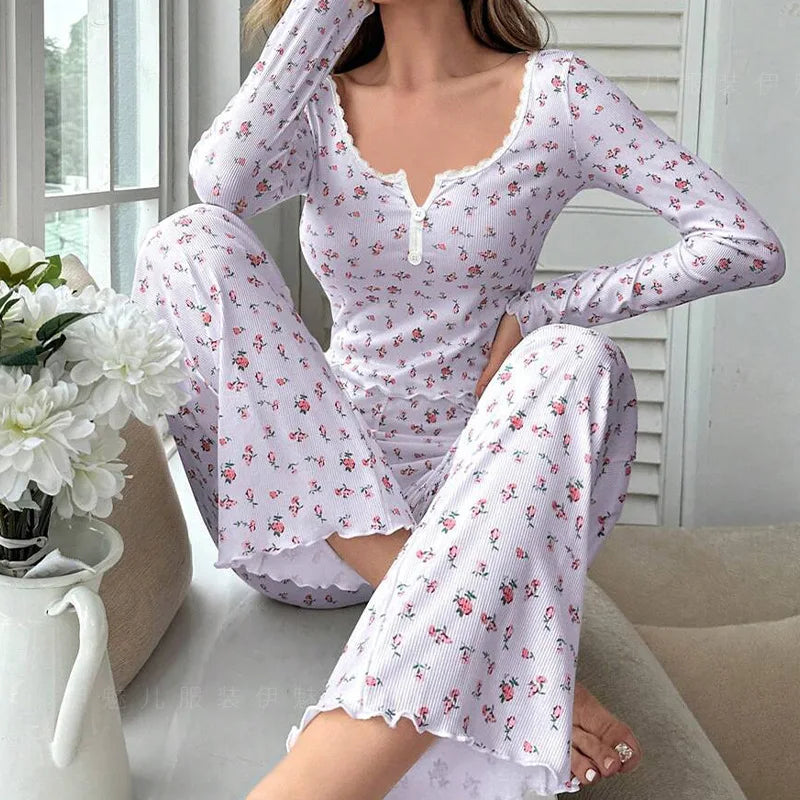 KAELAH Soft Comfortable sexy Floral Print Pajama Set