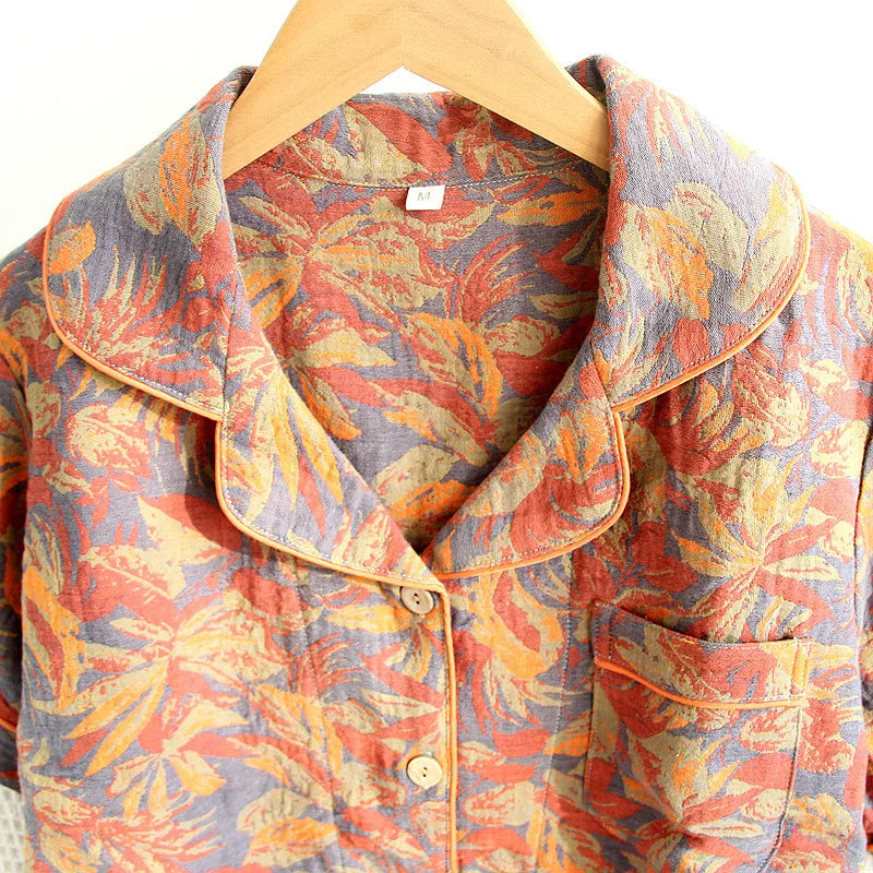 KAELAH Three Piece Cotton Jacquard Yarn Woven Floral Printed Cardigan