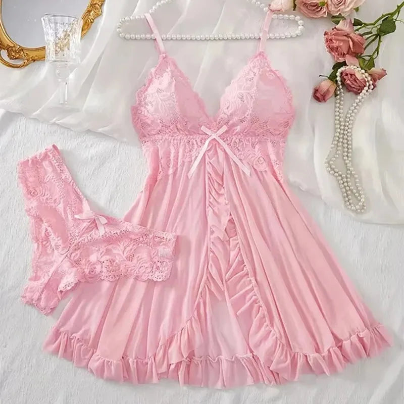KAELAH Sexy Lace Lingerie Set for Women, Red Hot Sleepwear Nightdress