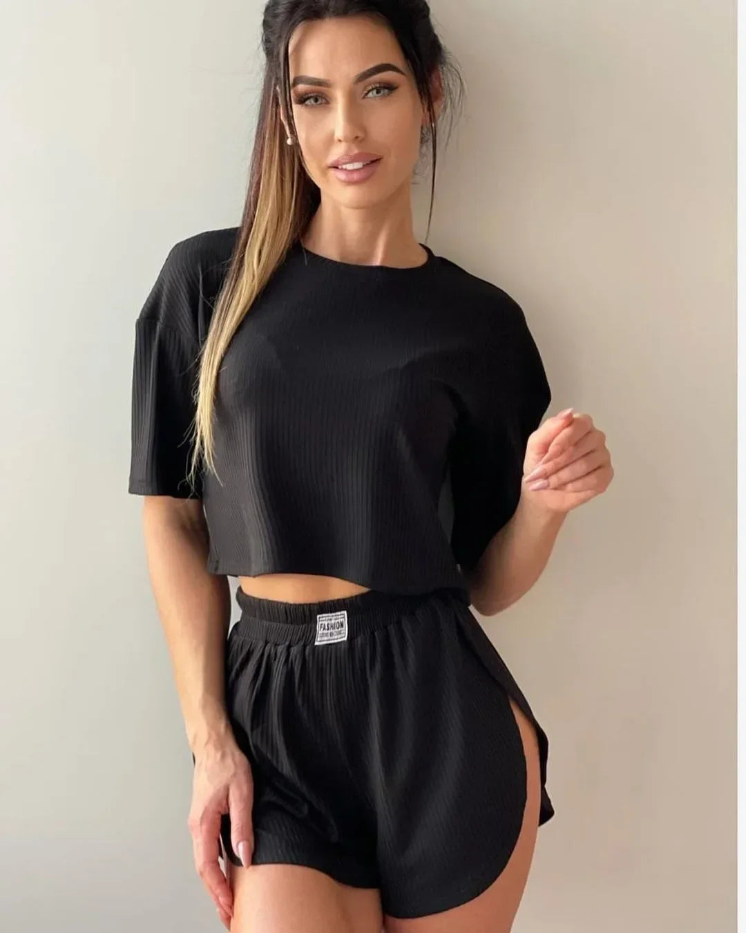 KAELAH Solid Pajamas Set Short Sleeve T-Shirt And Shorts Sleepwear 2 Piece Set