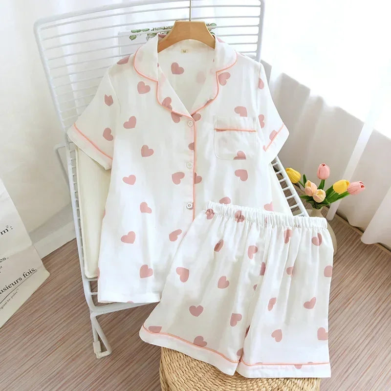KAELAH Japanese simple short pyjamas womencotton short sleeves ladies