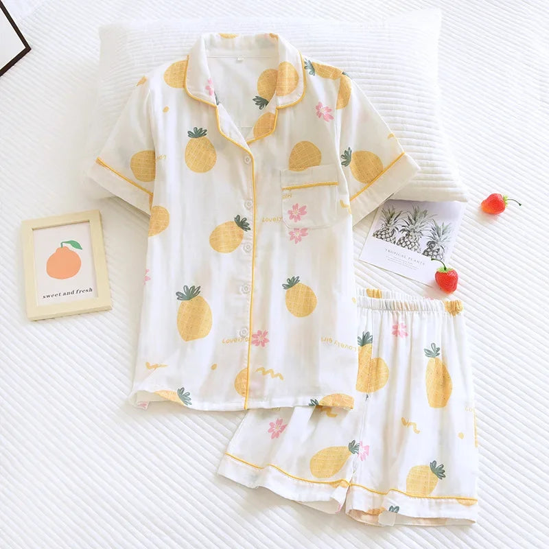 KAELAH Japanese simple short pyjamas womencotton short sleeves ladies