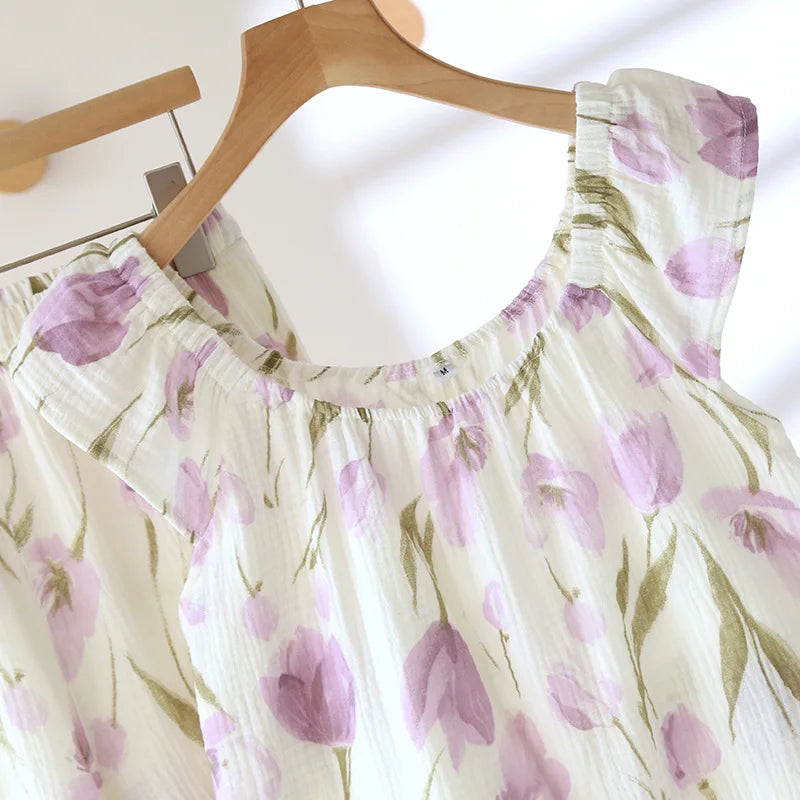 KAELAH Light New Summer Pajama Set Cotton Crepe Vest Loose