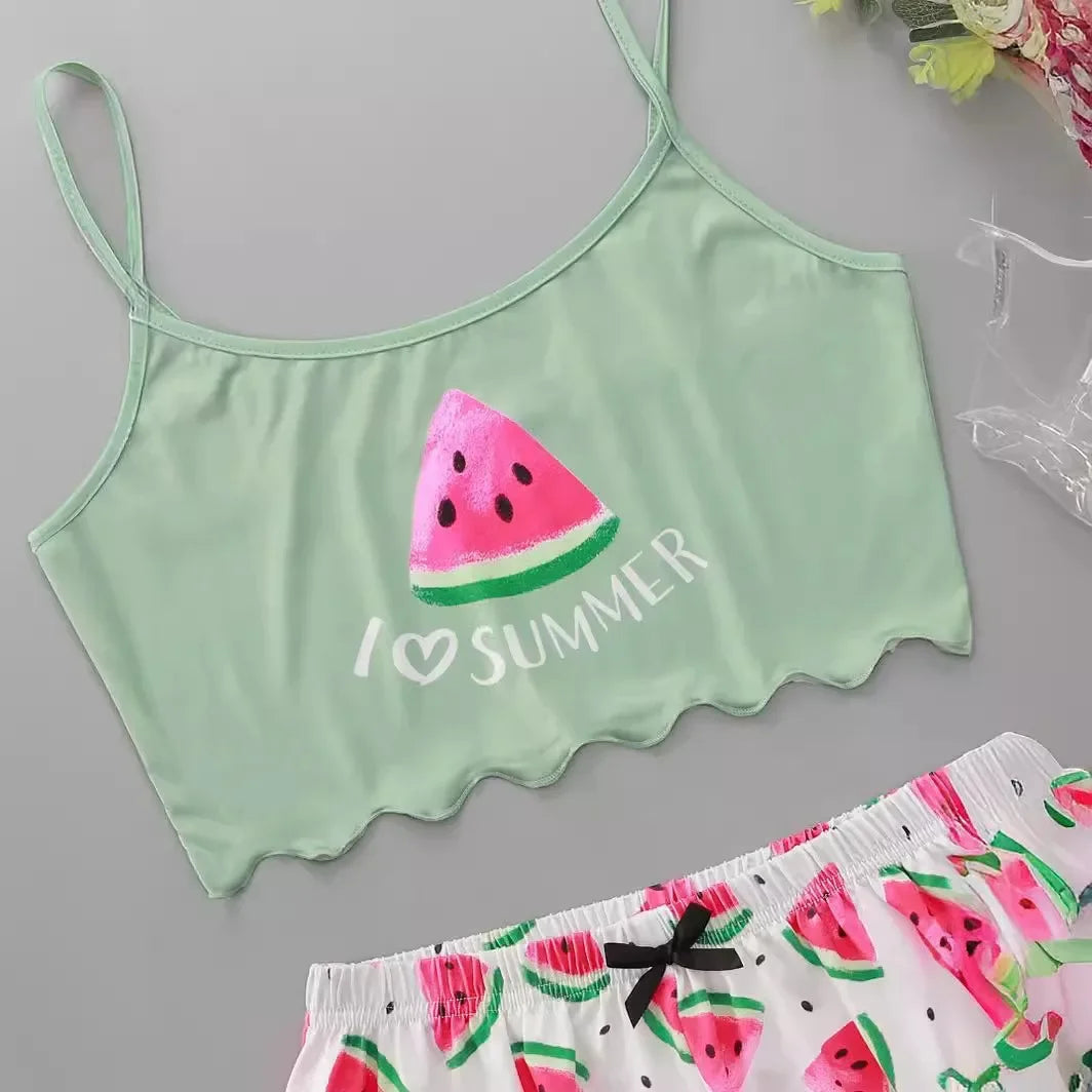 KAELAH Watermelon Lettuce Women Pajama Set Sleeveless