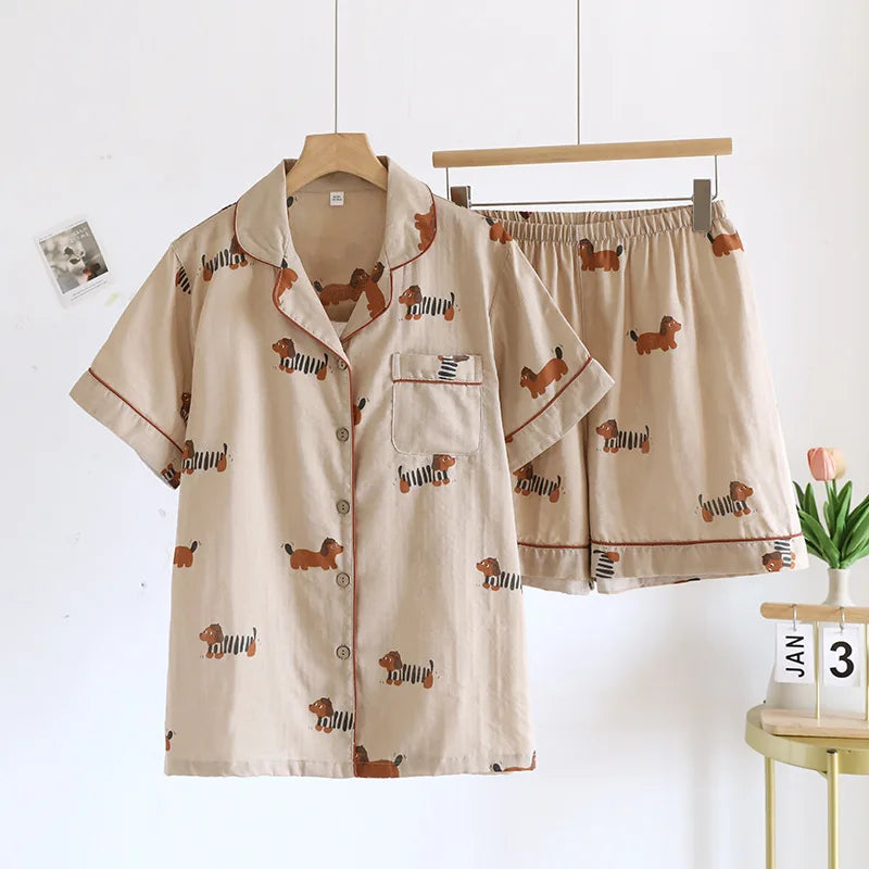 KAELAH Japanese simple short pyjamas womencotton short sleeves ladies